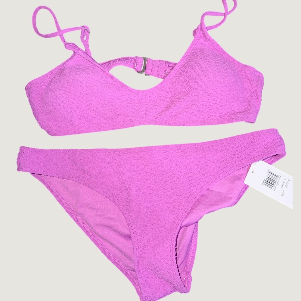 Hurley Womens Wave Scrunch Bralette Bikini Set Orchid Pink Large HU009T5 HU043B5